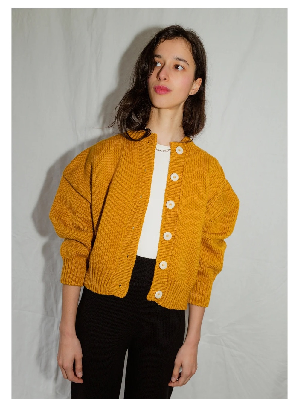 Jaggery London Mustard Yellow Merino Wool Women's Cardigan